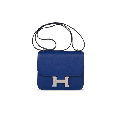 HERMES CONSTANCE 18 BLEU ELECTRIC CHEVRE PALLADIUM HARDWARE (19*15*4cm)